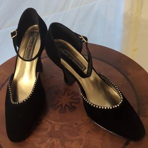 'Wild Pair' (model-wild rose) Black Velvet, jeweled top shoes. Size 9